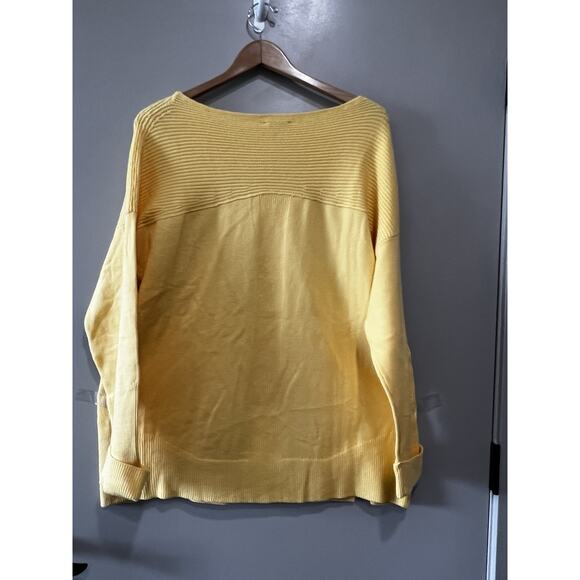 J. Jill Sweater L Mustard Yellow striped Ribbed Pullover boat Neck Long Sleeve - Picture 3 of 8